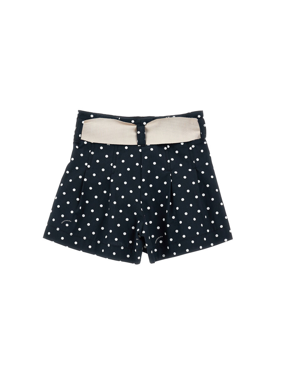 Short Monnalisa Blu a Pois con Fiocco Beige in Vita 11G4135099