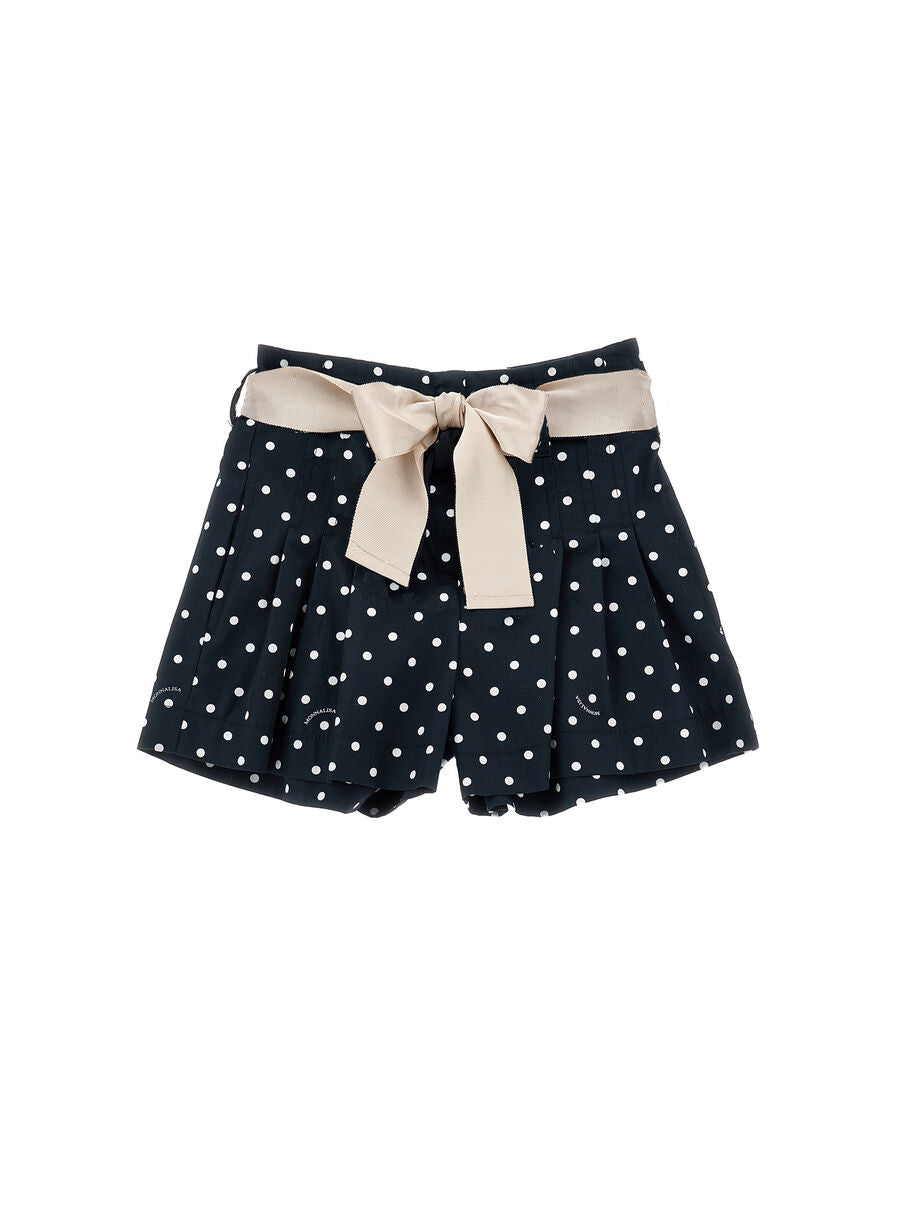 Short Monnalisa Blu a Pois con Fiocco Beige in Vita 11G4135099
