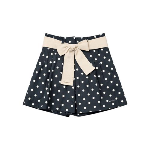 Short Monnalisa Blu a Pois con Fiocco Beige in Vita 11G4135099