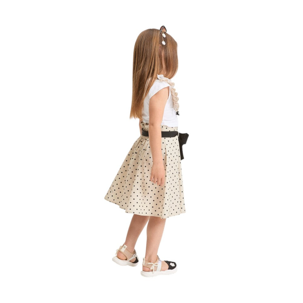 Completo Monnalisa con top e gonna pois bianco-beige 11G504