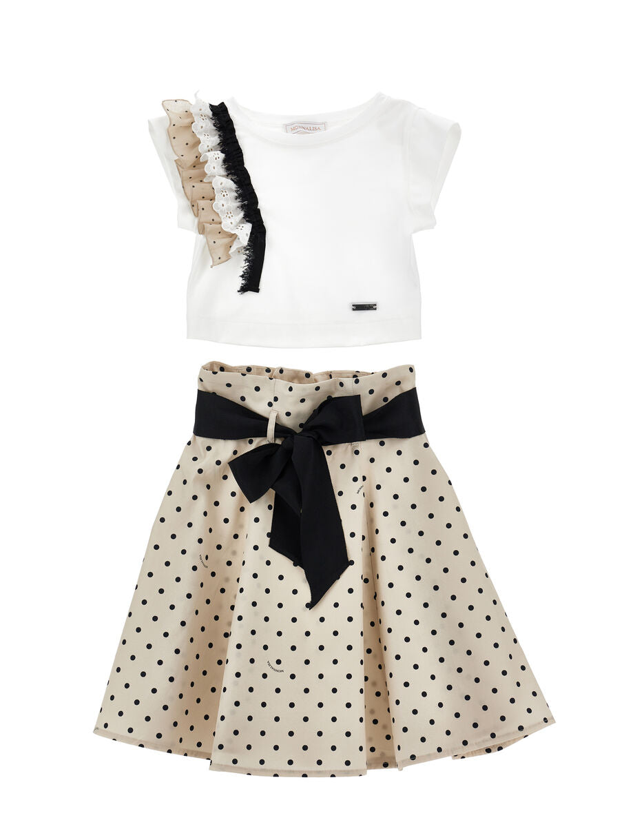 Completo Top bianco e gonna beige pois MONNALISA - 11G504