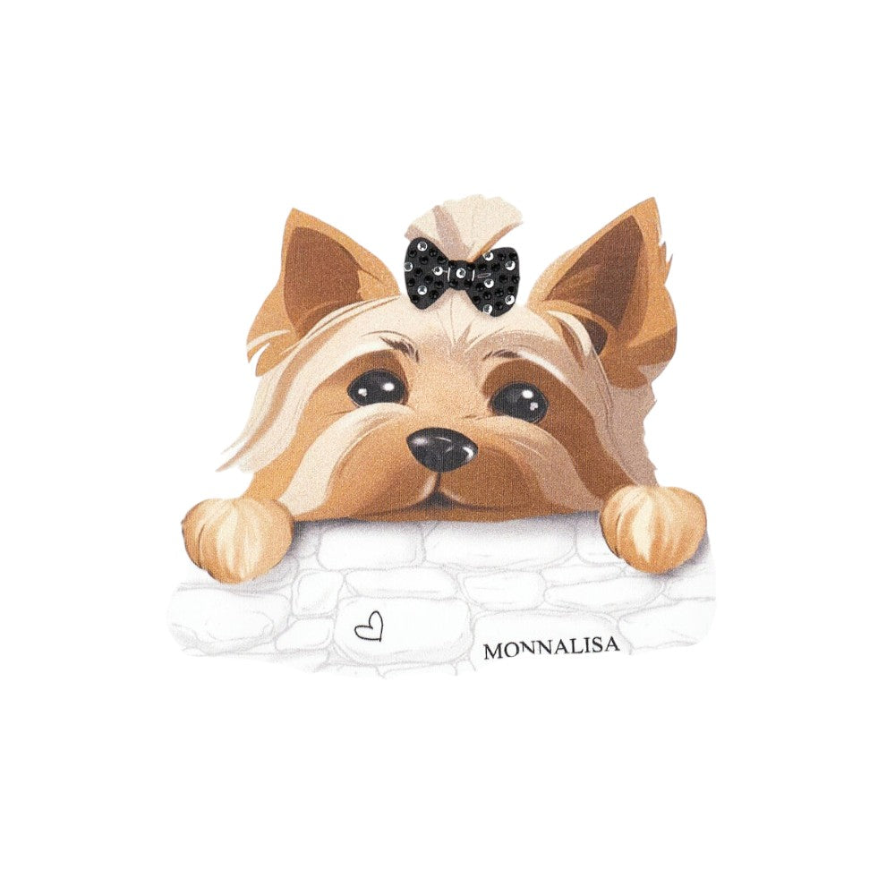T-shirt Monnalisa Bianca con Applicazione Cagnolino Yorkie 11G6231