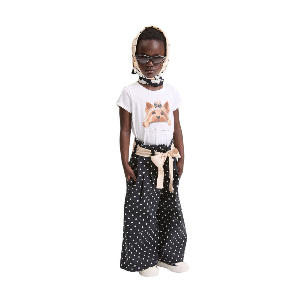 T-shirt Monnalisa Bianca con Applicazione Cagnolino Yorkie 11G6231