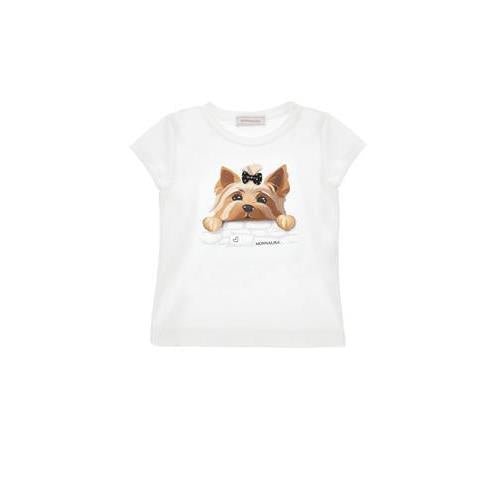 T-shirt Monnalisa Bianca con Applicazione Cagnolino Yorkie 11G6231