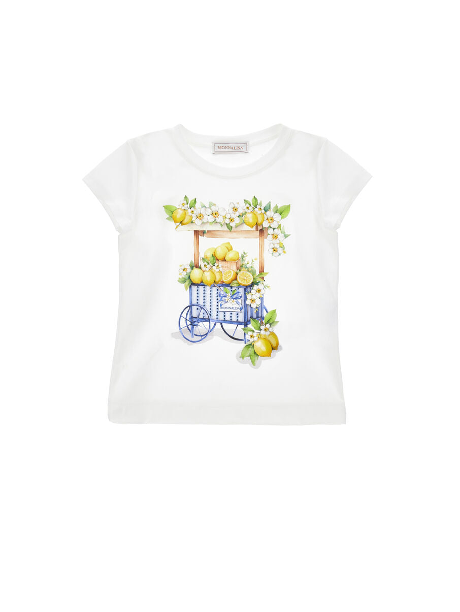 T-shirt Monnalisa Bianca con Applicazione Cagnolino Yorkie 11G6231