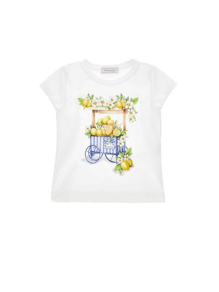 T-shirt Monnalisa Bianca con Applicazione Cagnolino Yorkie 11G6231