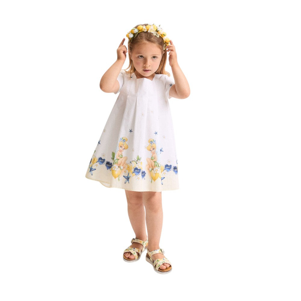 Abito Monnalisa Bianco con Giraffe e Bordo Decorato 11G9219914