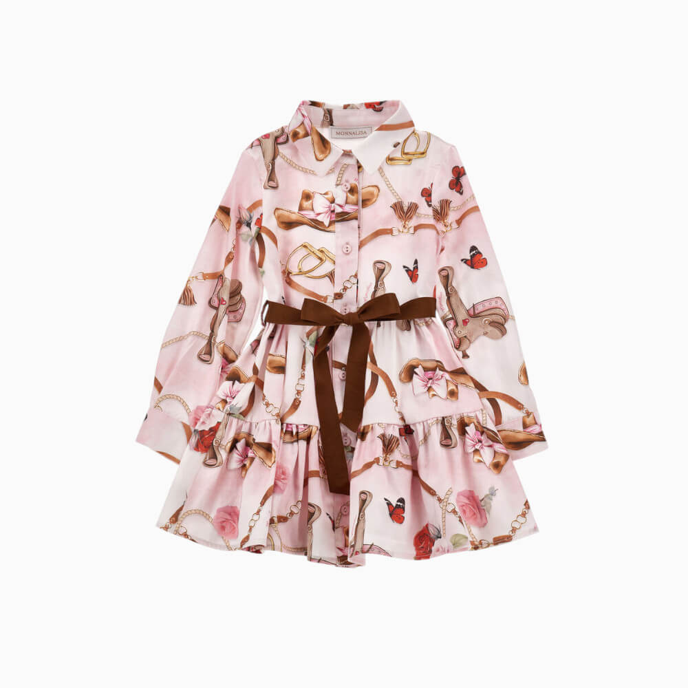 Monnalisa Abito chemisier bambina con stampa equestre e cintura – 11H912094F