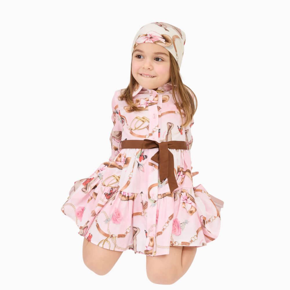 Monnalisa Abito chemisier bambina con stampa equestre e cintura – 11H912094F