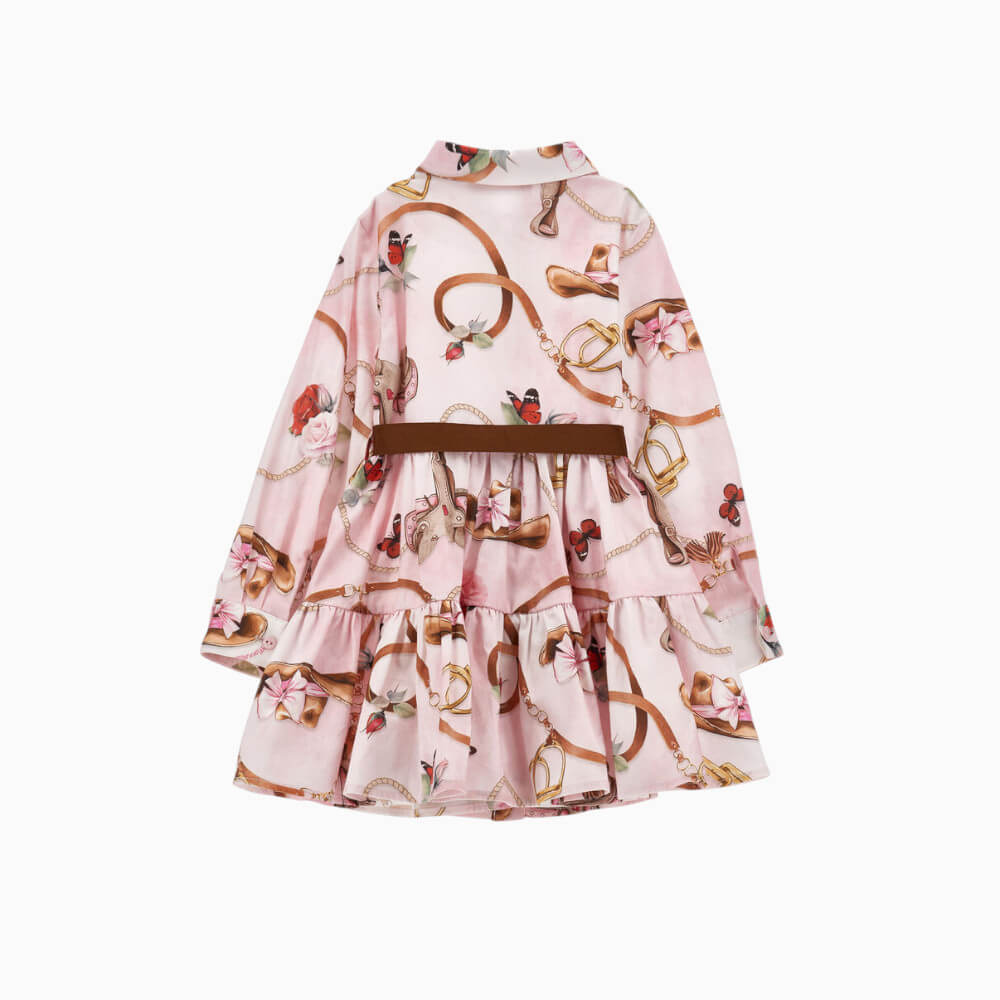 Monnalisa Abito chemisier bambina con stampa equestre e cintura – 11H912094F