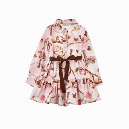 Monnalisa Abito chemisier bambina con stampa equestre e cintura – 11H912094F