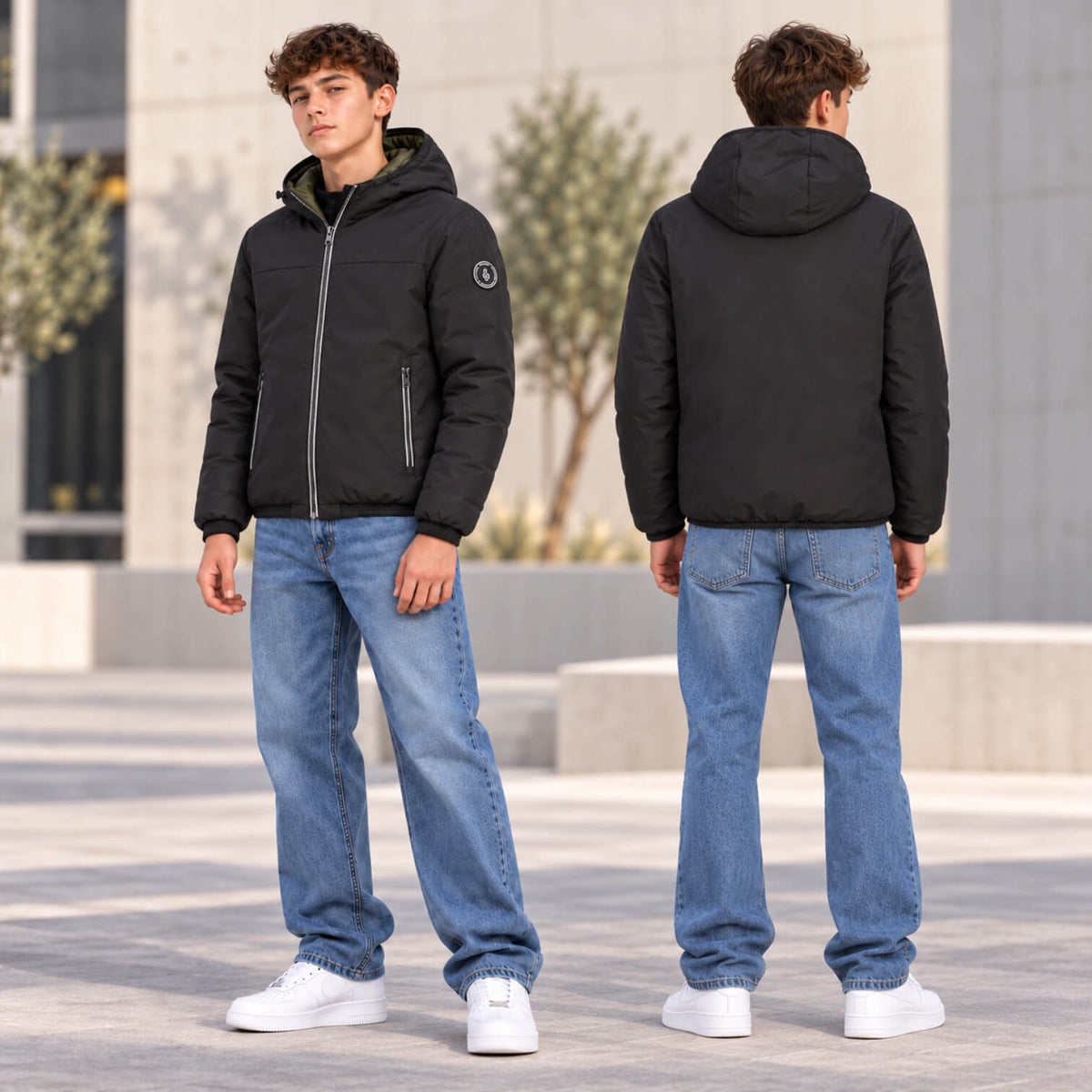 Giubbotto Reversibile Jack & Jones Junior Nero con Cappuccio 12299420