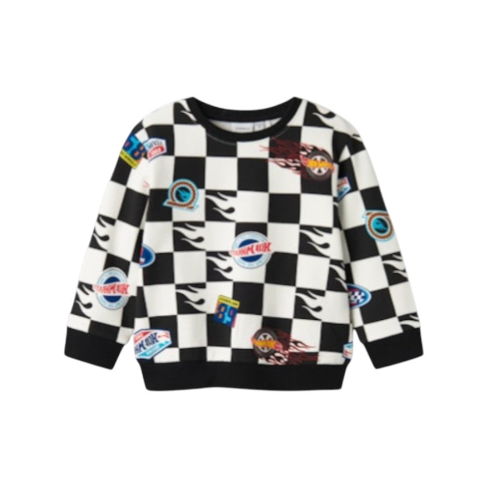 Felpa Bambino Check con Stampe Street Bianco-Nero | Name It Girocollo Casual