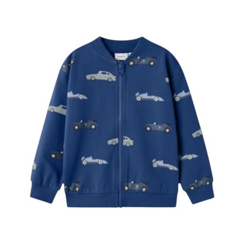 Felpa Zip Bambino Azzurra con Stampa Auto | Name It Cardigan Casual