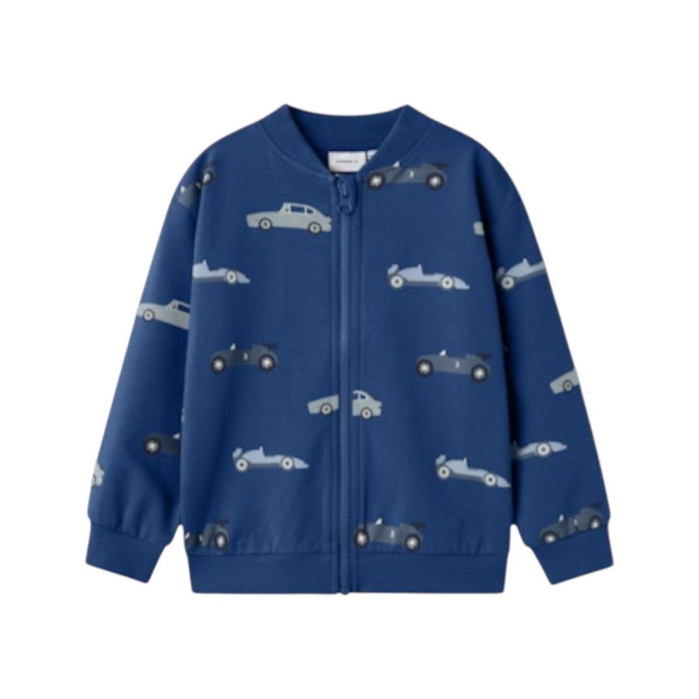 Felpa Zip Bambino Azzurra con Stampa Auto | Name It Cardigan Casual