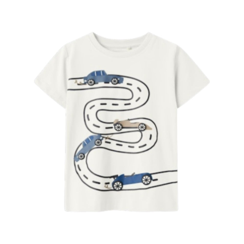 T-shirt Bambino Bianca con pista macchinine | Name It Maglietta Casual Grafica
