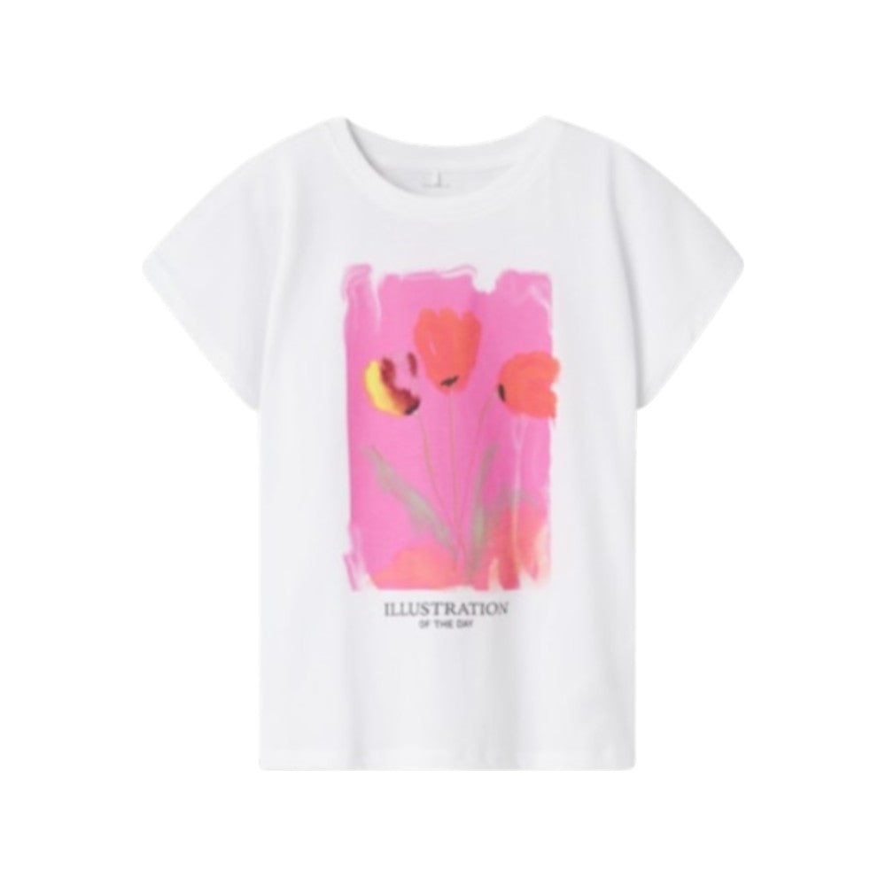 T-shirt Bambina Bianca con Stampa Termica Tulipani Name It - 13244201