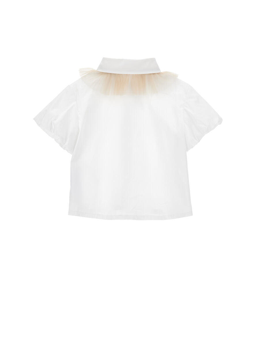 Camicia Monnalisa Bianca con Colletto e Fiocco Nero 17G3009903