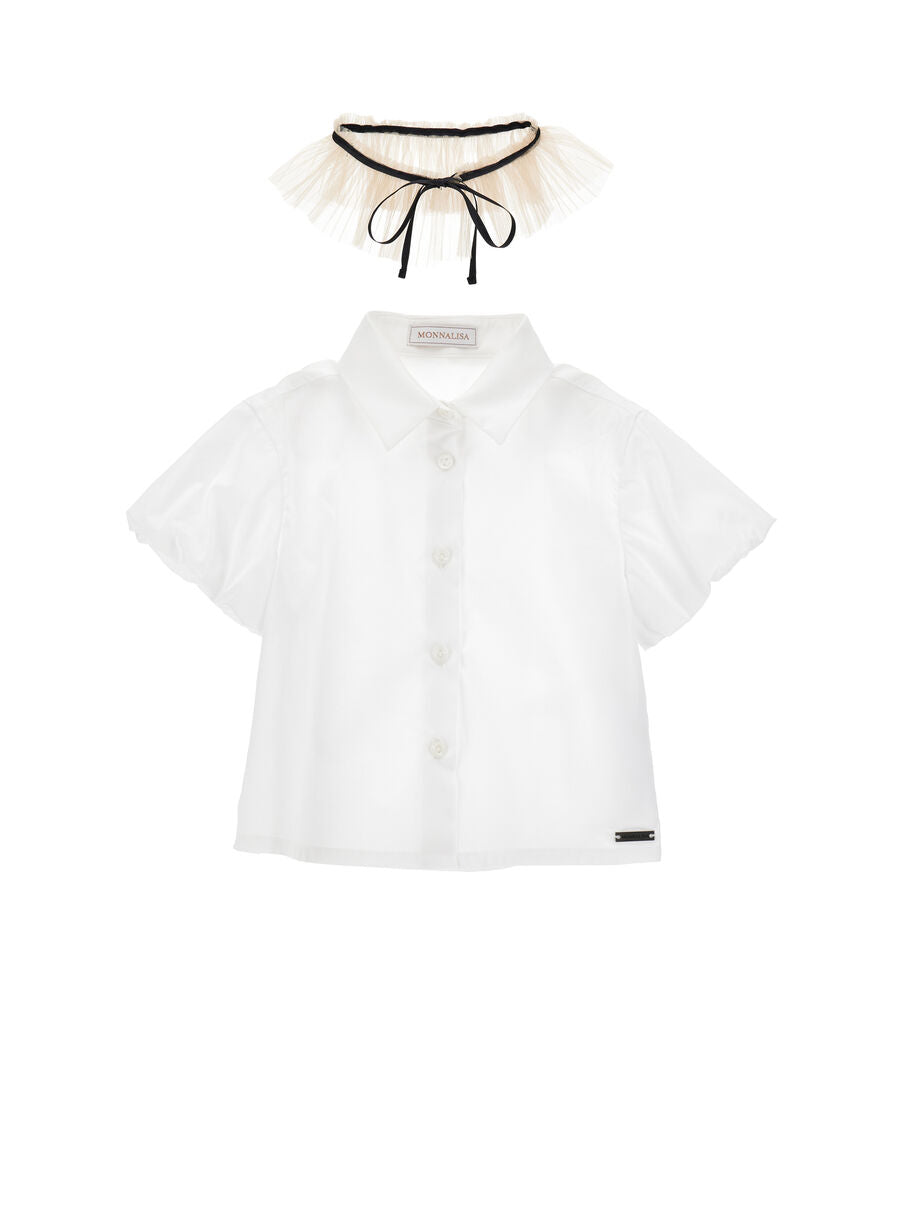 Camicia Monnalisa Bianca con Colletto e Fiocco Nero 17G3009903