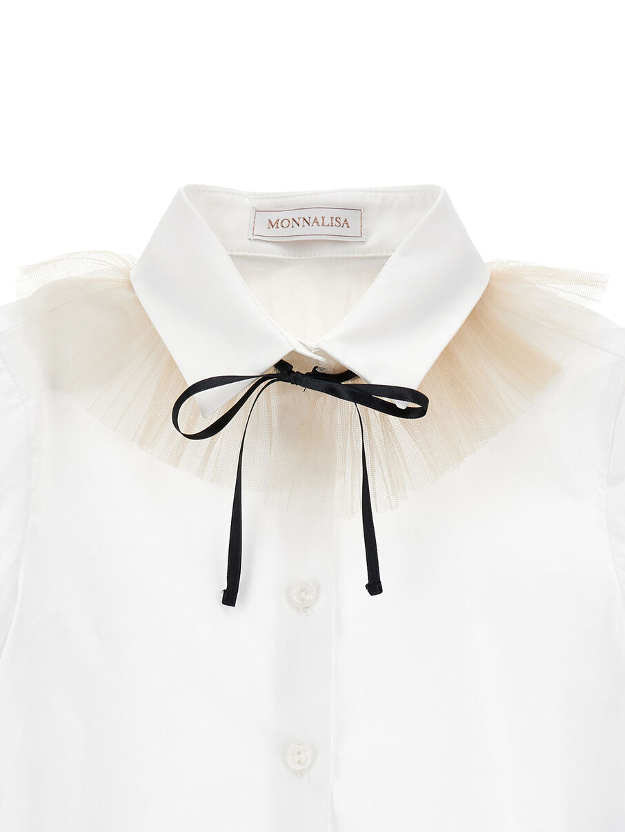 Camicia Monnalisa Bianca con Colletto e Fiocco Nero 17G3009903