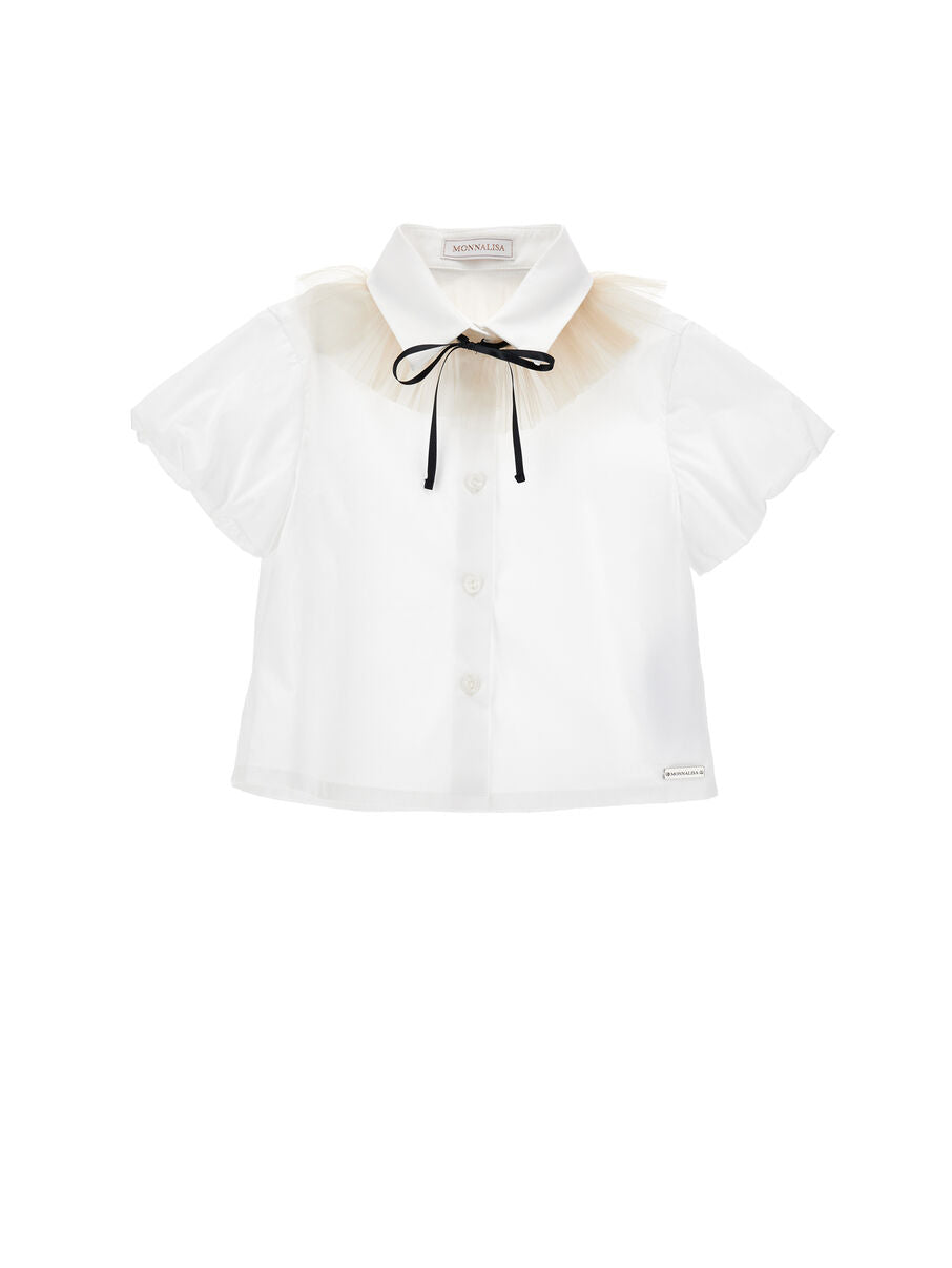 Camicia Monnalisa Bianca con Colletto e Fiocco Nero 17G3009903