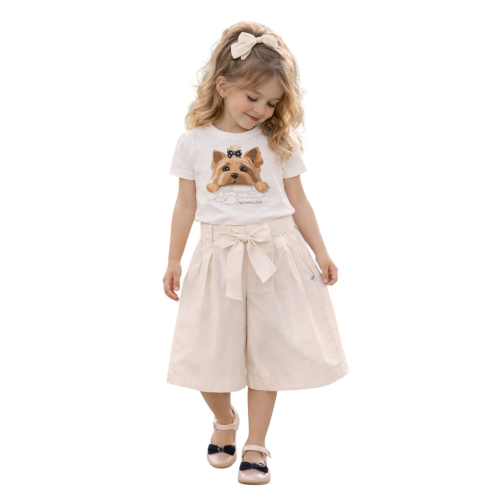 Pantalone cropped beige chiaro con Fiocco in Vita MONNALISA - 17G4030003