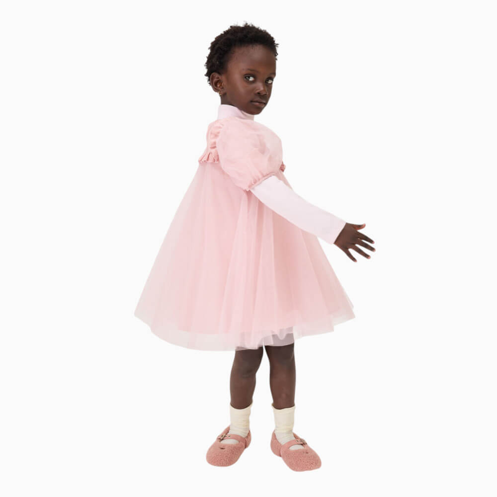 Monnalisa Abito bambina rosa in tulle con volant – 17H9010063