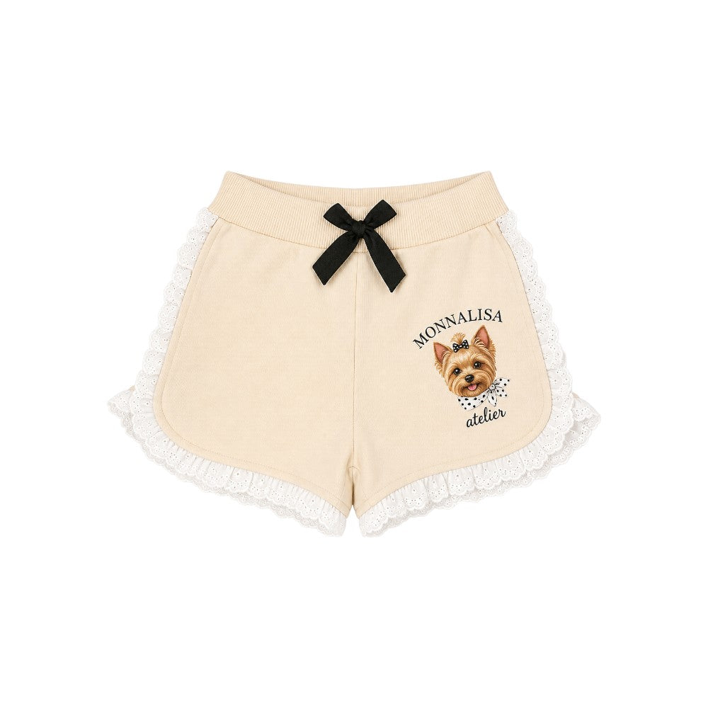 Short bambina Beige con Fiocco Blu in cotone MONNALISA - 19G4100002