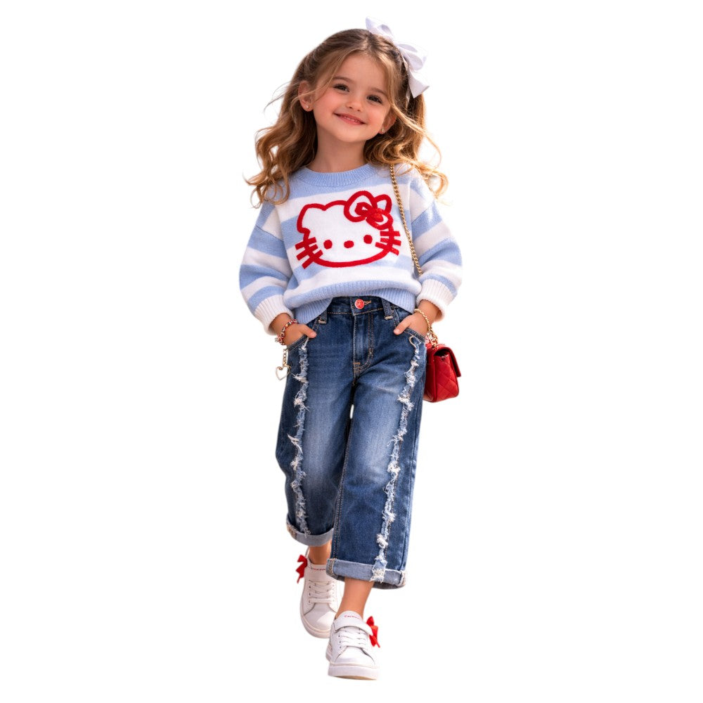 Maglioncino Monnalisa Rigato Hello Kitty Bambina 19G6061