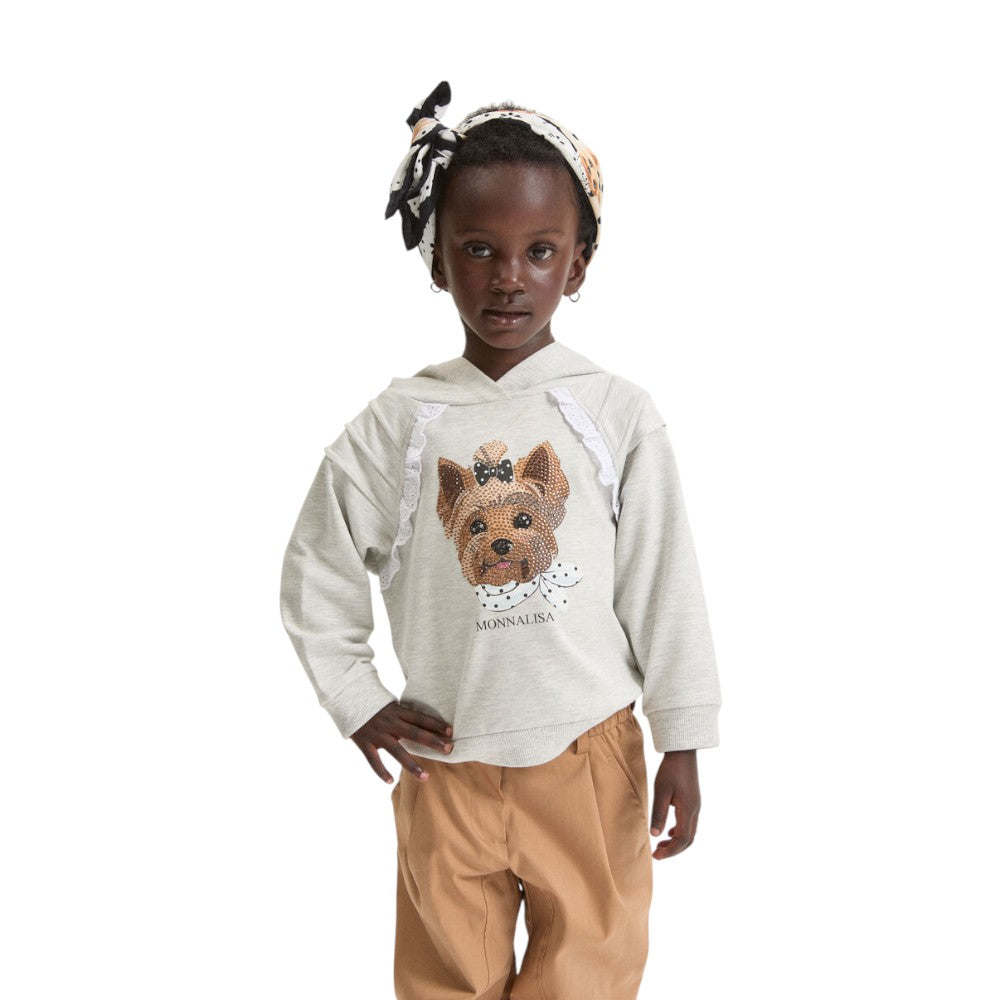 Felpa bambina melange con cappuccio e stampa Cagnolino MONNALISA –19G6120032