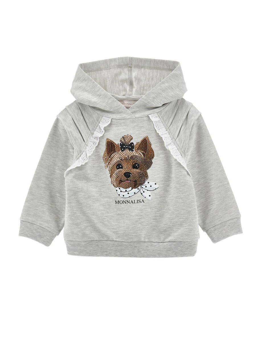 Felpa bambina melange con cappuccio e stampa Cagnolino MONNALISA –19G6120032