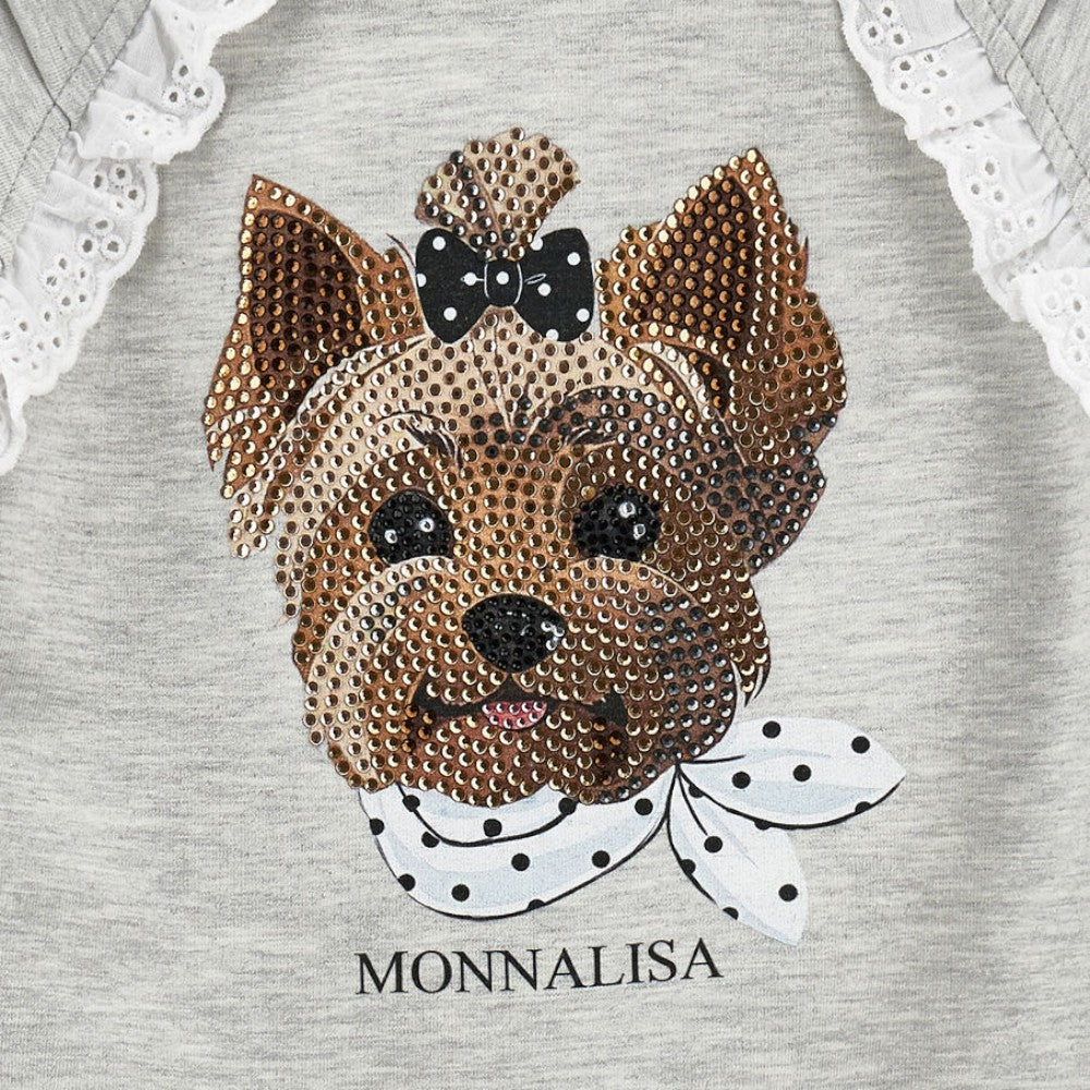 Felpa bambina melange con cappuccio e stampa Cagnolino MONNALISA –19G6120032