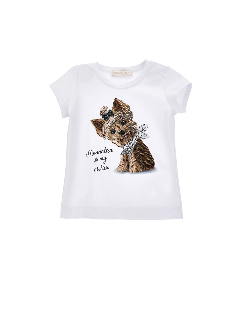 T-shirt Monnalisa Stampa Cagnolino Bambina 19G6130099