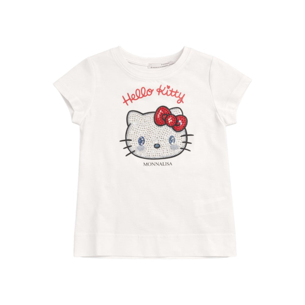 T-shirt Monnalisa Stampa Hello Kitty in strass Bambina bianca 19G6171