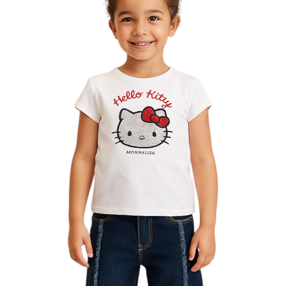 T-shirt Monnalisa Stampa Hello Kitty in strass Bambina bianca 19G6171
