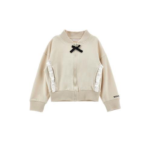 Felpa zip bambina Beige con Fiocco MONNALISA – 19G8040002