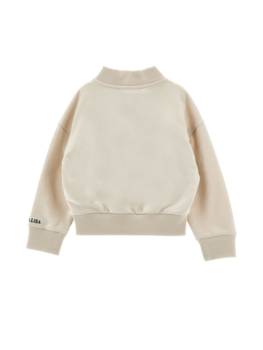 Felpa zip bambina Beige con Fiocco MONNALISA – 19G8040002
