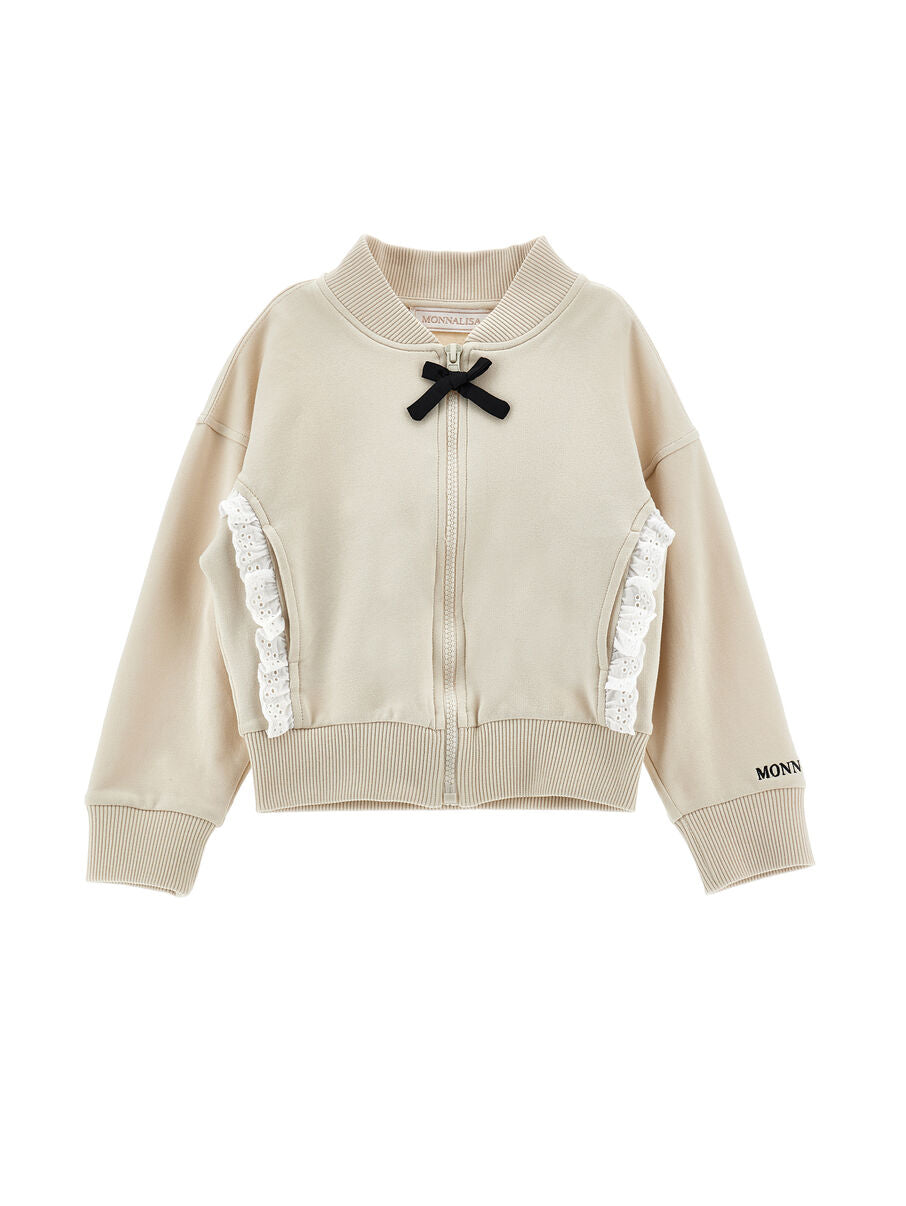 Felpa zip bambina Beige con Fiocco MONNALISA – 19G8040002