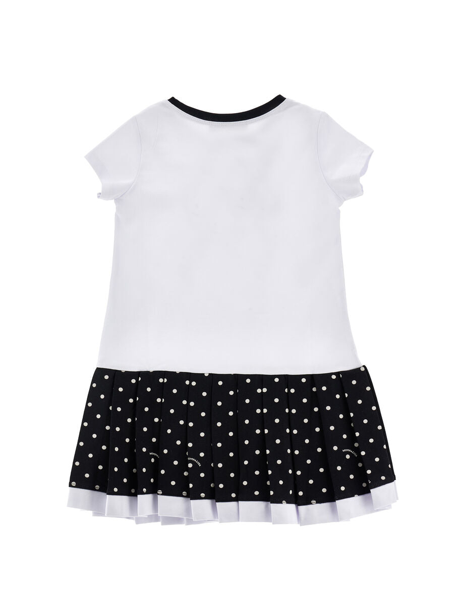 Abito bambina in jersey bianco-blu con stampa Cagnolino e Gonna Pois MONNALISA – 19G9199950