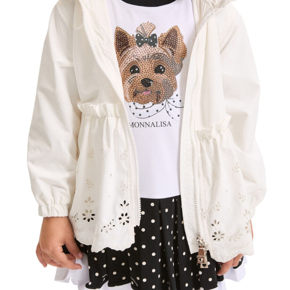 Abito bambina in jersey bianco-blu con stampa Cagnolino e Gonna Pois MONNALISA – 19G9199950
