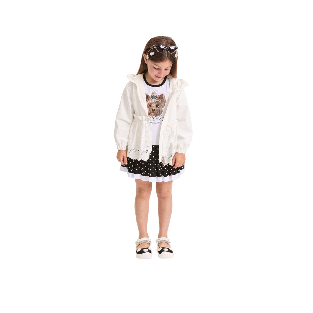 Abito bambina in jersey bianco-blu con stampa Cagnolino e Gonna Pois MONNALISA – 19G9199950