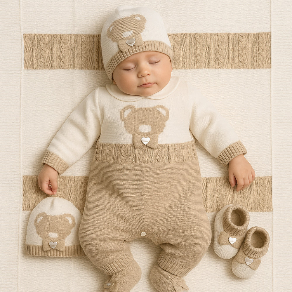 Tutina Neonata Beige in Filo di Cotone - 25P5020B I Delfi