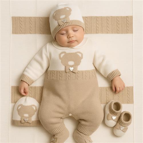 Tutina Neonata Beige in Filo di Cotone - 25P5020B I Delfi