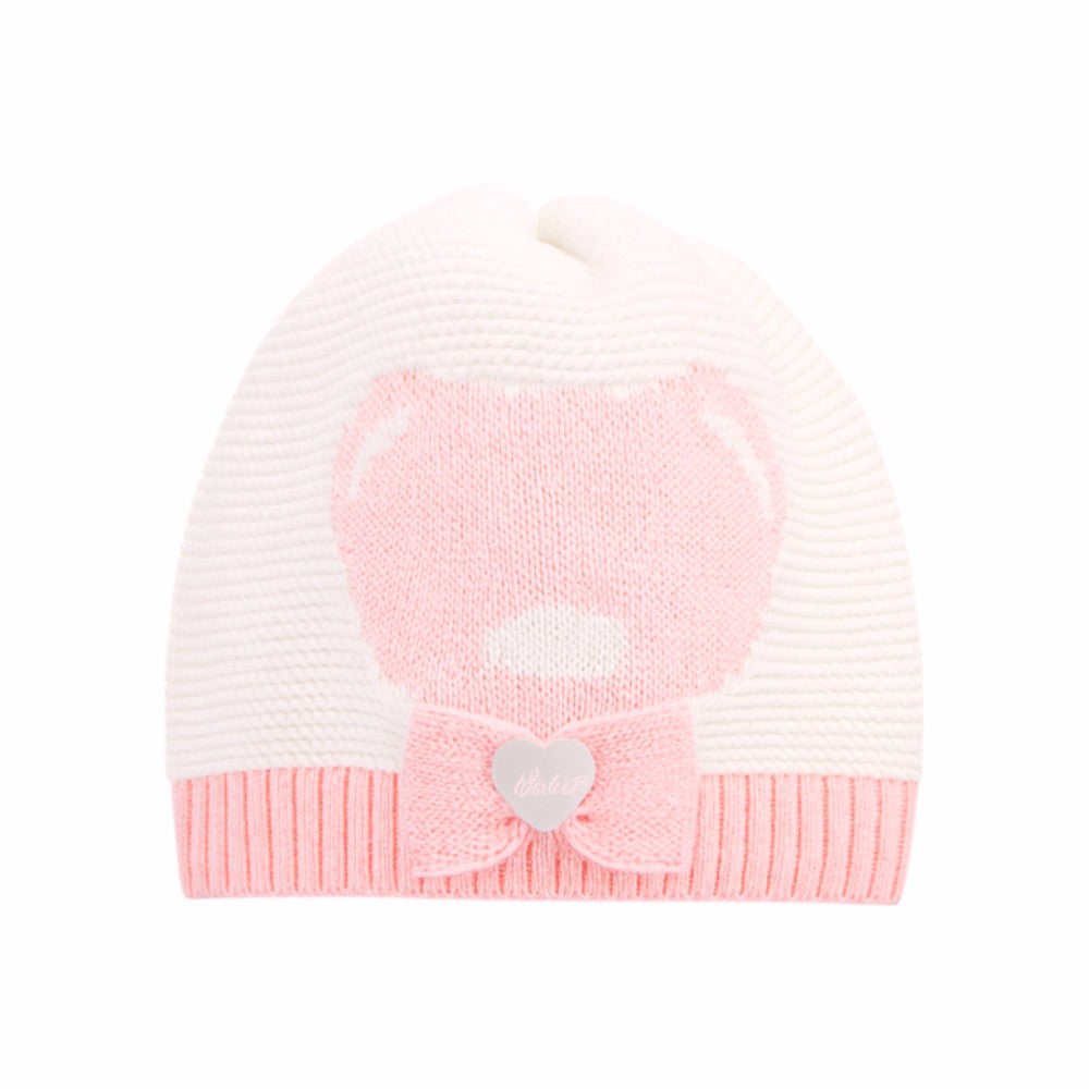 Cappellino Neonata Bianco - Rosa in Filo di Cotone con Fiocco | I Delfi