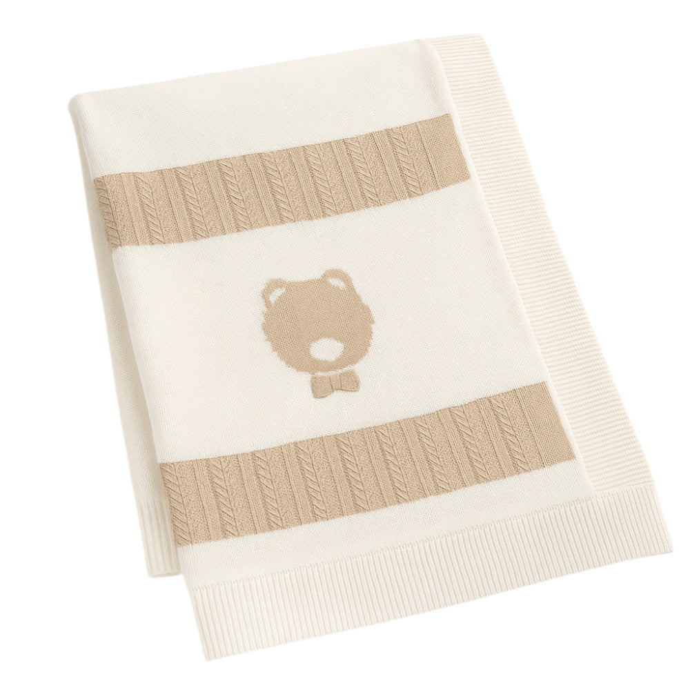 Copertina Neonata Bianca-Beige in Filo di Cotone Elegante per Culla/Lettino | I Delfi
