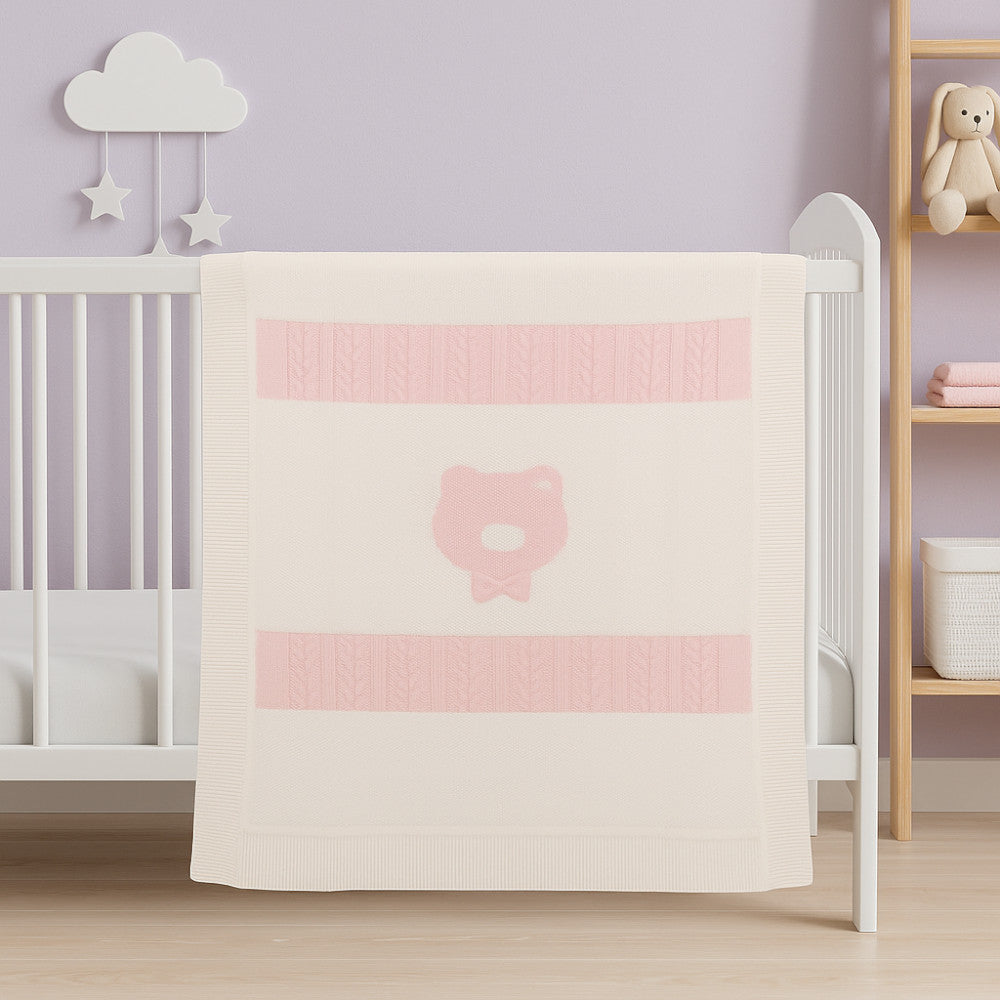 Copertina Neonata Bianca-Beige in Filo di Cotone Elegante per Culla/Lettino | I Delfi