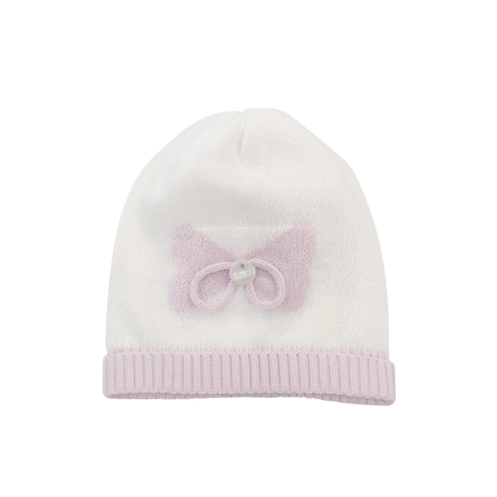Cappellino Neonato Elegante in Filo di Cotone Bianco con Ricamo Glicine | I Delfi
