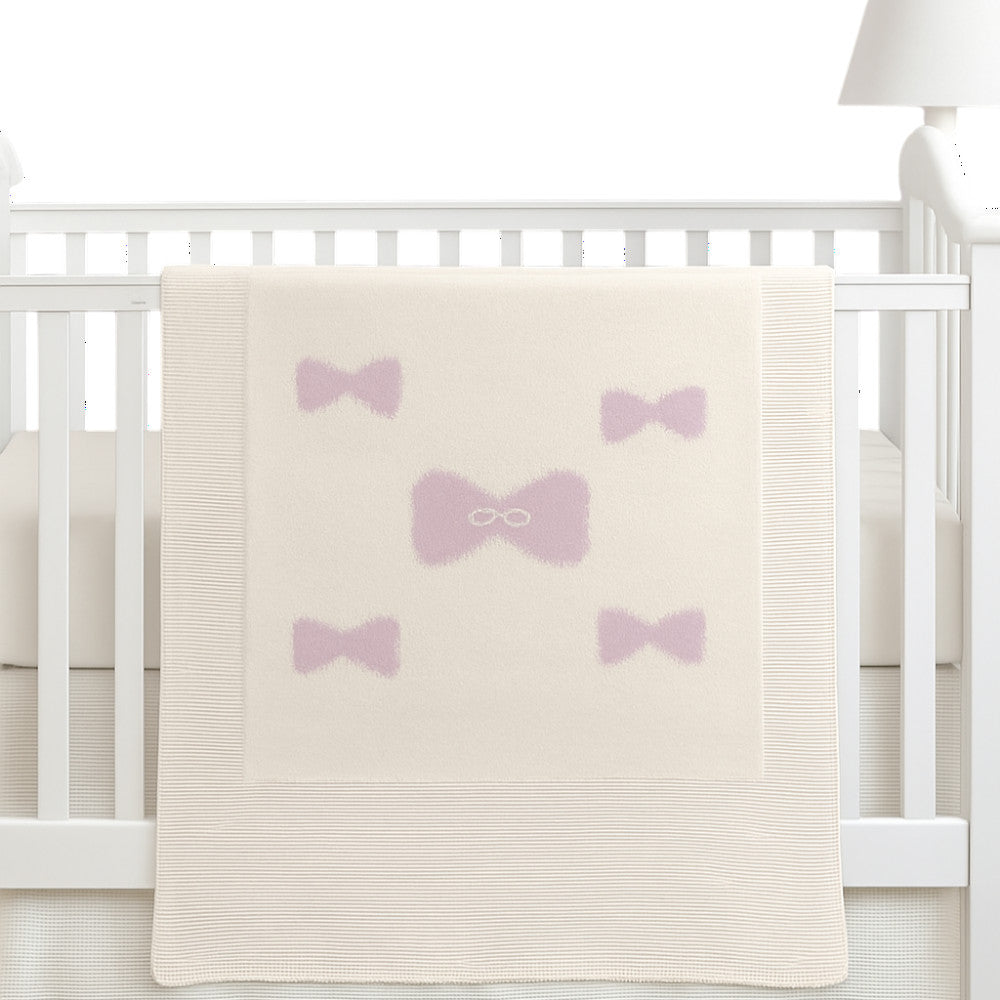 Copertina Neonata Elegante con Fiocchi in Filo di Cotone per Culla/Lettino | I Delfi