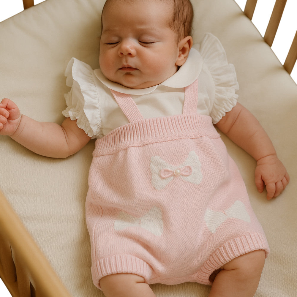 Completo Neonata Salopette Rosa con Body in Filo di Cotone | I Delfi