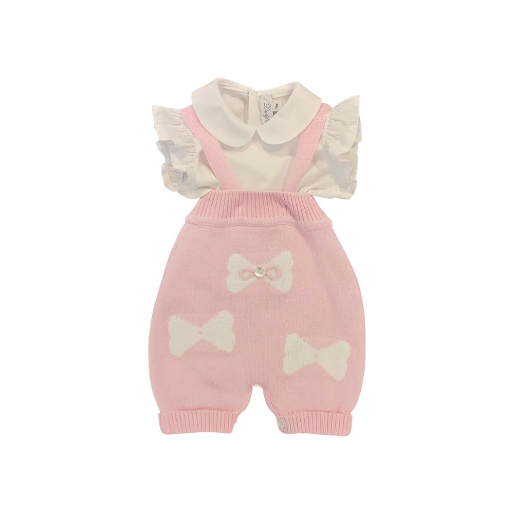 Completo Neonata Salopette Rosa con Body in Filo di Cotone | I Delfi